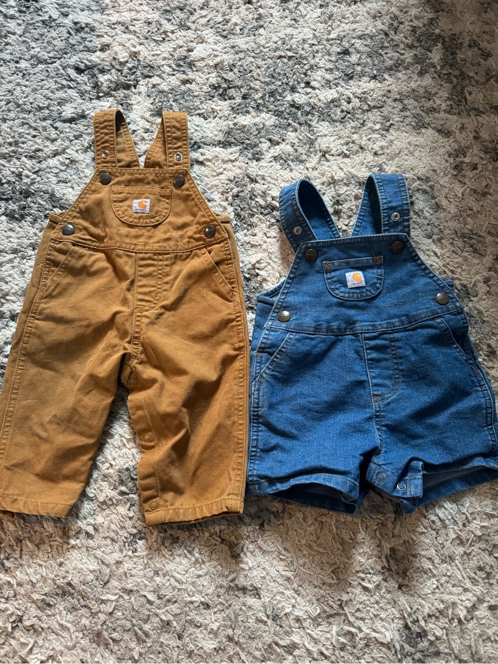 Carhartt Kids Overalls Set in Tan and Blue Denim